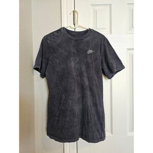 Nike Sportswear Acid Wash T-Shirt Mens Small Black Faded Embroidered Logo Tee